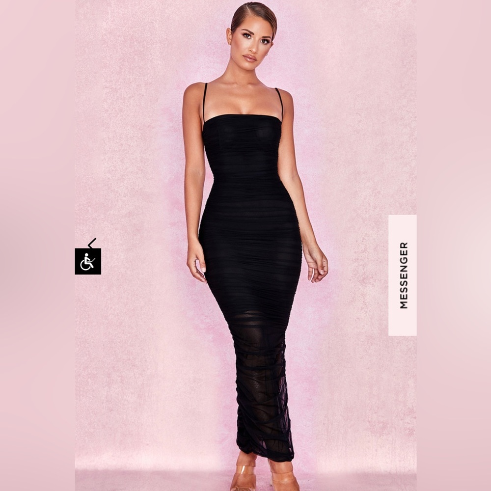 House of CB - FORNARINA BLACK ORGANZA MESH MAXI DRESS - size L+